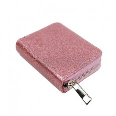 Trblietavá peňaženka na zips Ružová